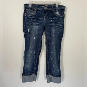Almost Famous Paint Splatter Crop Capri‎ Cuffed Jeans